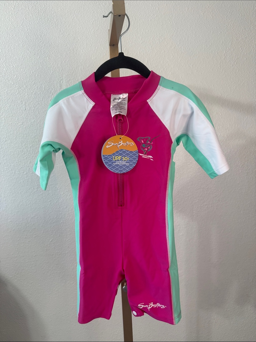 Girls' Pink & Mint Short Sleeve UPF Swim Suit- Size 3T